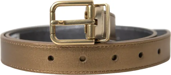 Metallic Gold Calf Leather Metal Buckle Belt