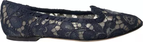 Dark Blue Taormina Lace Slip On Flats Shoes