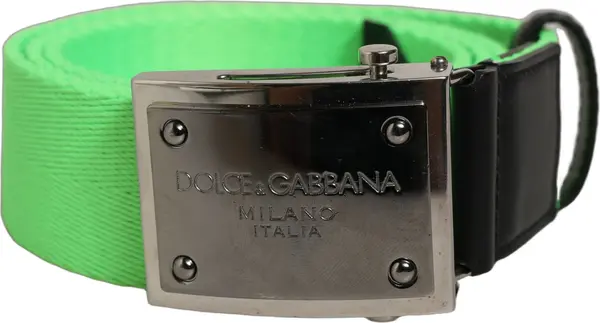 Green Canvas Logo Plaque Metal Buckle Belt
