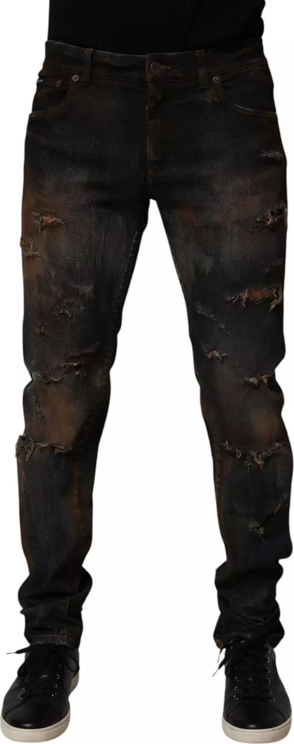 Black Cotton Skinny Tattered Men Denim Jeans