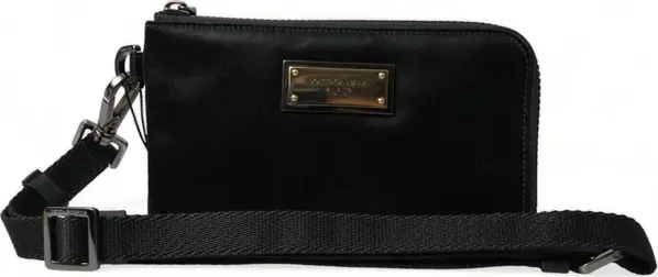 Black Nylon Logo Plaque Keyring Pouch Clutch Bag