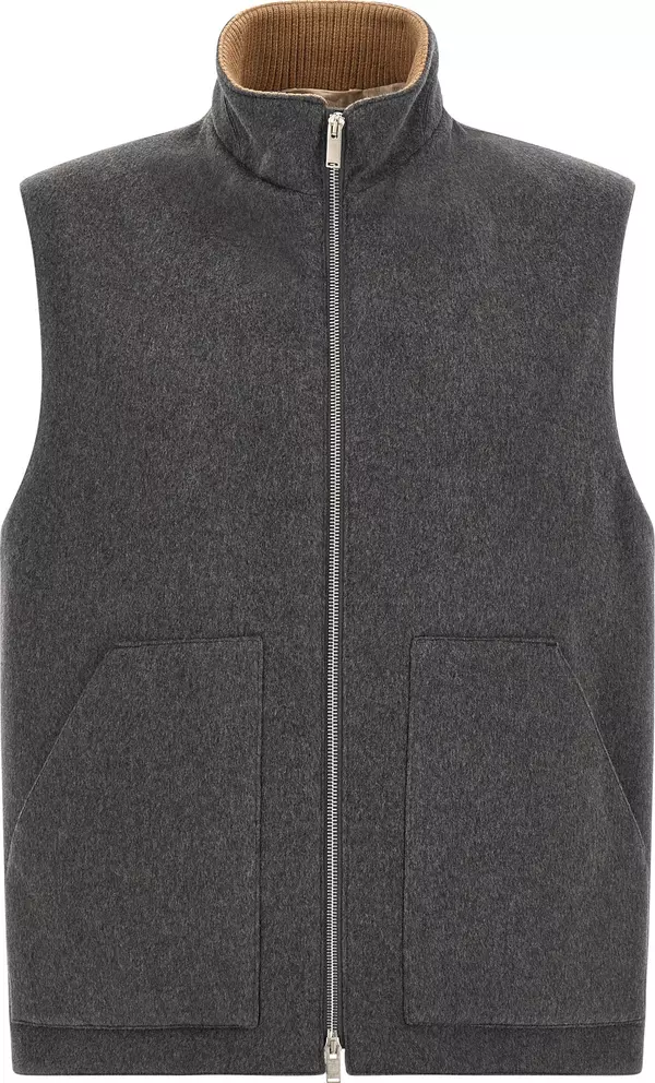 Gray Virgin Wool Sleeveless Jacket