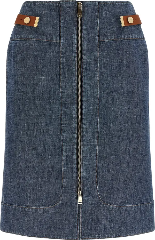 Blue Cotton Midi Skirt