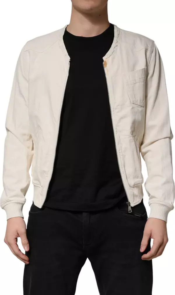 Off White Cotton Full Zip Denim Men Blouson Jacket