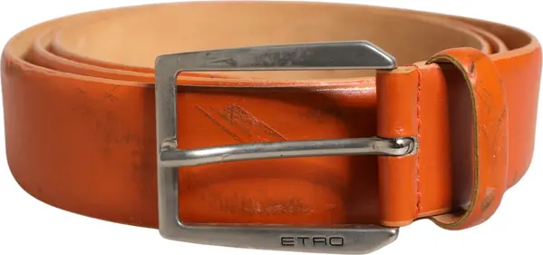 Orange Genuine Leather Silver Metal Buckle Waist Belt