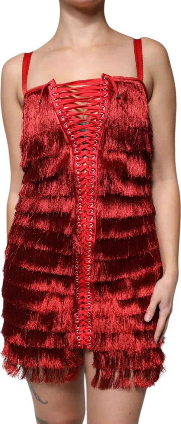 Red Lace Tassel Sleeveless Sheath Mini Dress