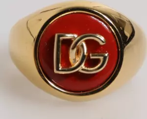 Gold Tone Real Brass Red DG Logo Men Ring