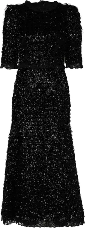 Metallic Black Polyester A-line Midi Dress