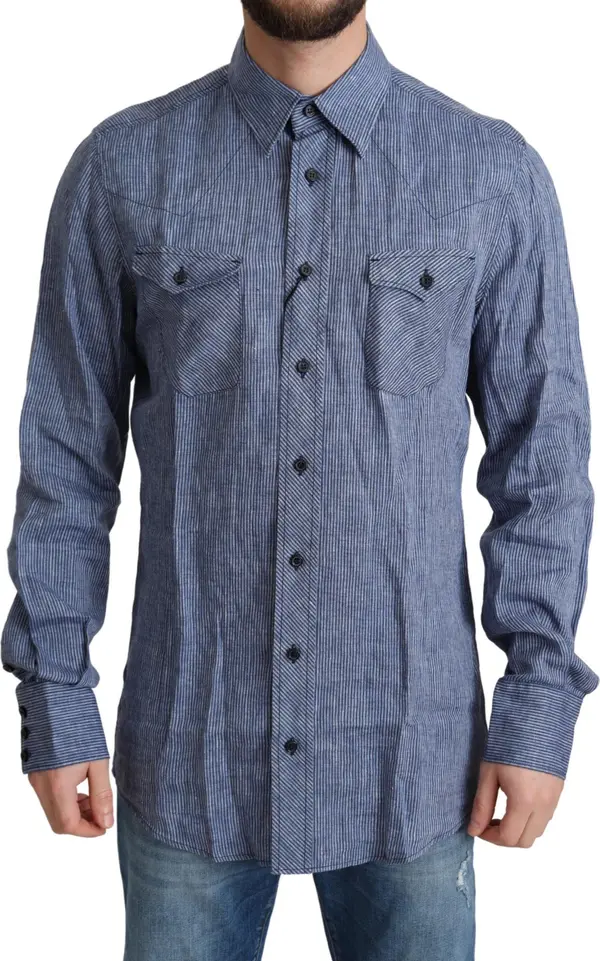 Blue Stripes Men Casual Button Down Shirt