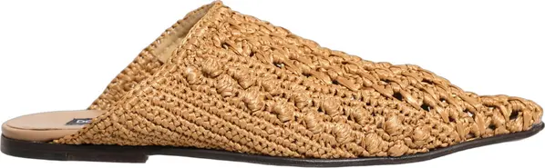 Beige Woven Straw Slides Sandals Flats Shoes