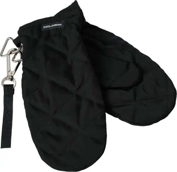 Black Quilted Nylon Wrist Length Mitten Gloves