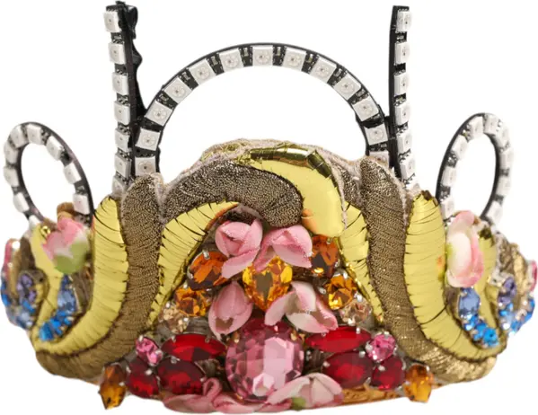 Gold Brass Crystal Embellished Headpiece Crown Tiara