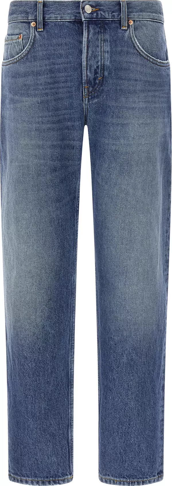 Blue Cotton Straight-Leg Jeans