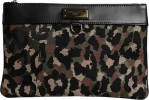 Multicolor Leopard Print Jacquard Logo Plaque Pouch Bag