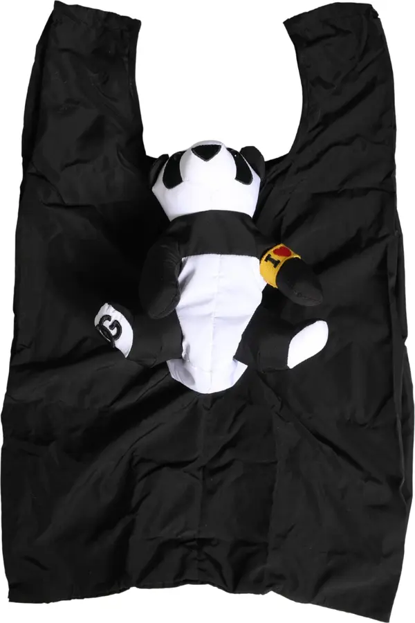 Men Black Polyester Panda Stuffed Ecobag Bag