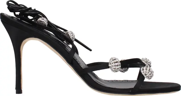Black Satin Stiletto Heel Sandals