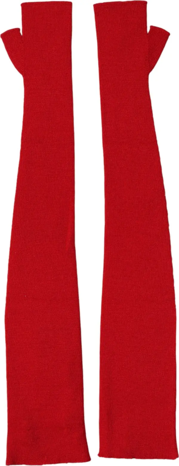 Red Wool Knitted Fingerless Elbow One Length Gloves