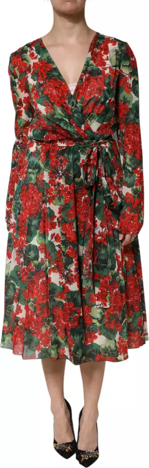Multicolor Floral Long Sleeves V-neck Dress
