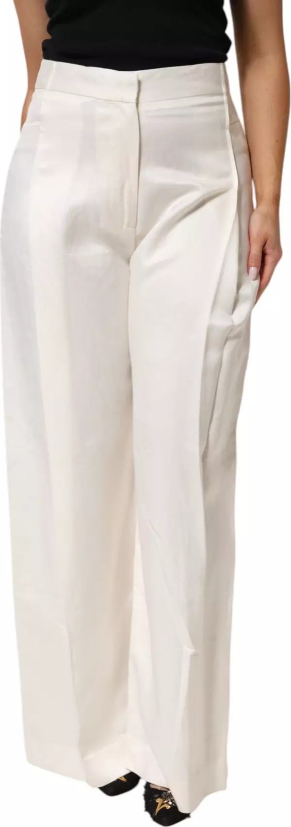 White Viscose Linen Wide Leg Palazzo Womens Pants