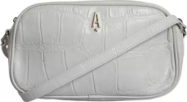 White Croc Print Leather Crossbody Sling Bag