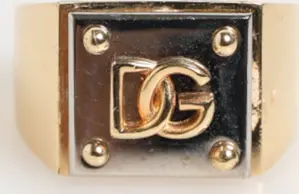 Gold Tone Brass Signet Square DG Logo Plaque Men Ring