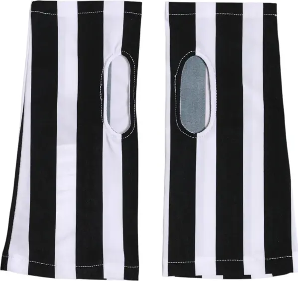 Black White Nylon Fingerless Wrist Length Gloves