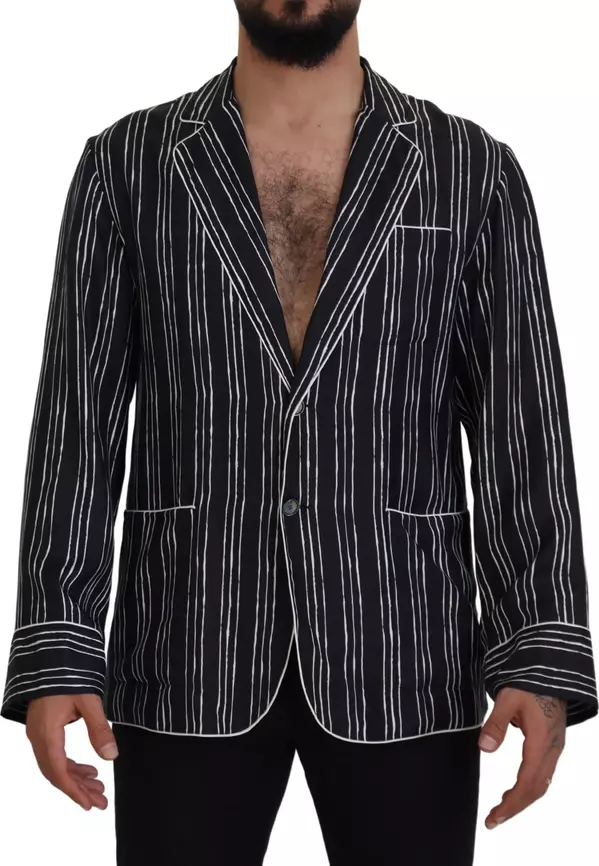 Blue Striped Silk Pajama Shirt Jacket