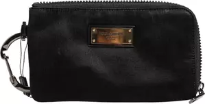 Black Nylon Logo Plaque Keyring Pouch Clutch Bag