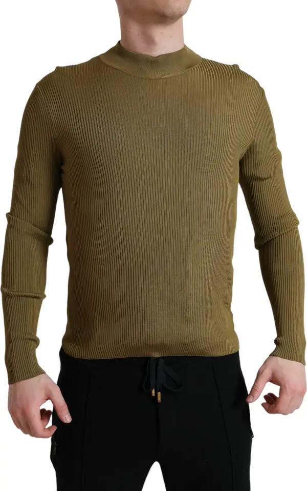 Army Green Viscose Crewneck Pullover Sweater