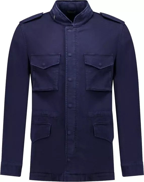 Navy Blue Cotton Full-Length Jacket