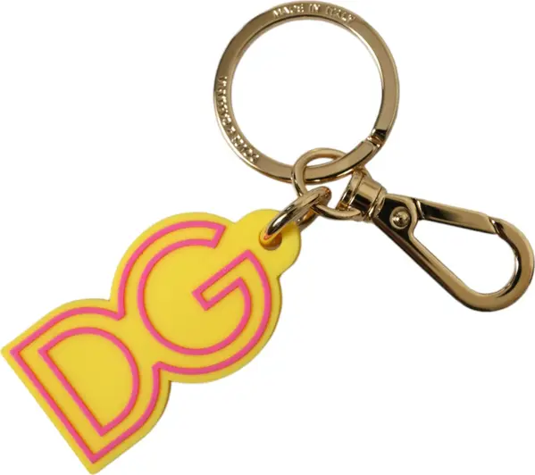 Yellow Rubber Gold Tone Metal DG Logo Keyring Keychain
