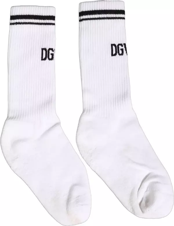 Men White DGVIB3 Cotton Mid Calf Accessory Socks