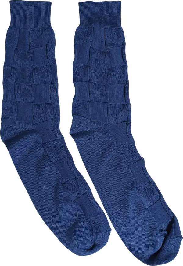 Royal Blue Checkered Silk Mid Calf Accessory Socks
