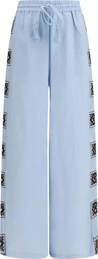 Blue Linen Casual Pants