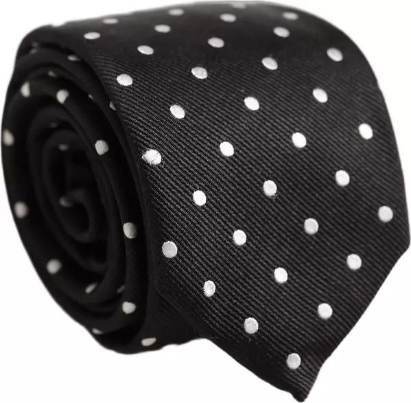 Black White Polka Dots Silk Adjustable Tied Necktie Tie