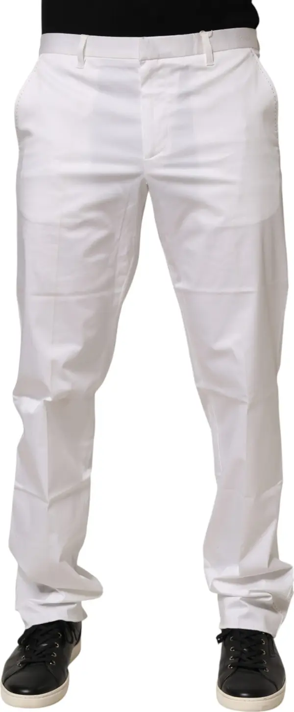 White Cotton Stretch Dress Formal Men Trouser Pants