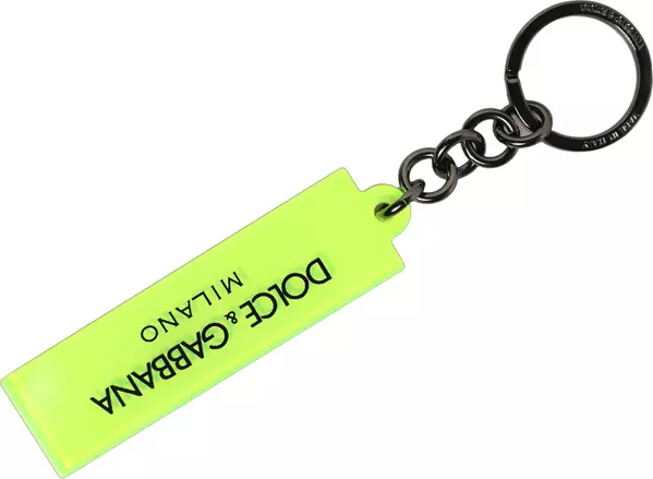 Neon Green Logo Print Charm Metal Keychain Keyring