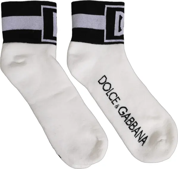 White Black Cotton Ankle Length DG Logo Socks