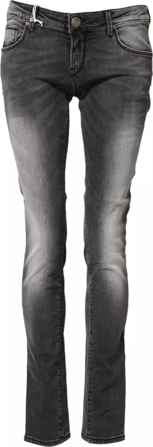 Dark Gray Cotton Slim Fit Denim Low Waist Denim Jeans