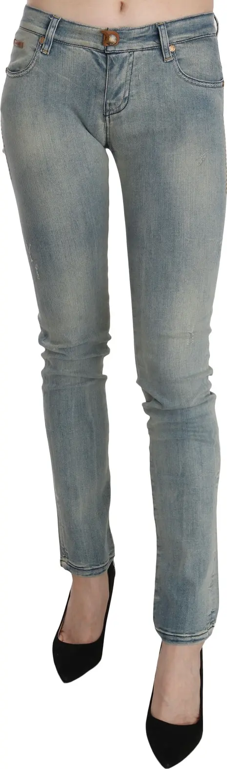 Light Blue Washed Mid Waist Skinny Denim Jeans