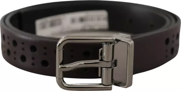 Dark Purple Perforated Leather Metal Buckle Belt