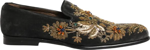 Black Velvet Embellished Dress Loafers Shoes