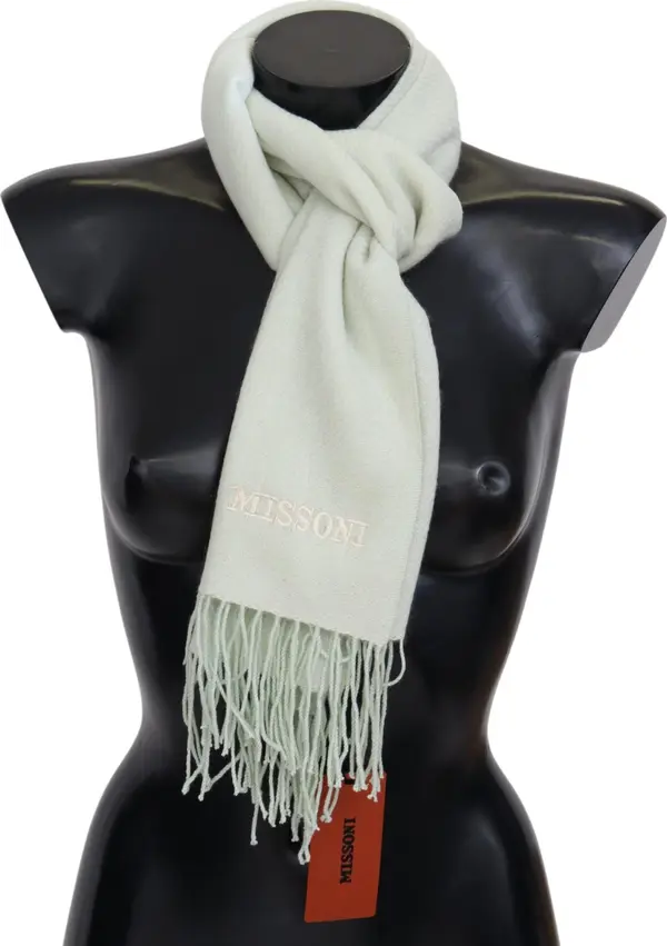 Light Green Pattern Cashmere Unisex Wrap Fringes Scarf