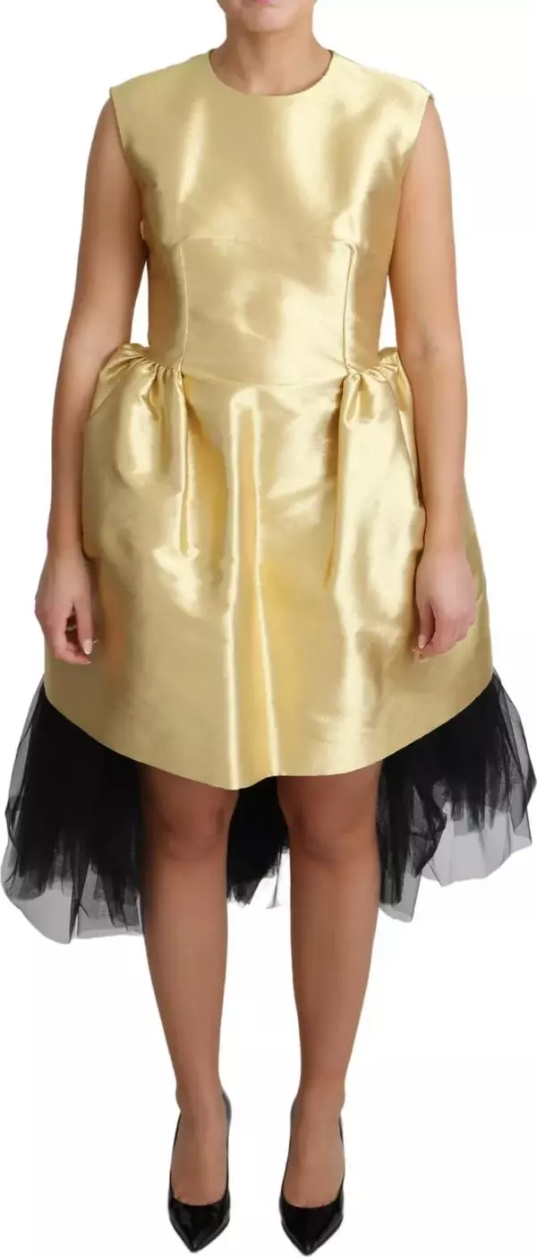 Gold Polyester Sleeveless A-line Tulle Dress