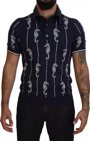 Dark Blue Sea Horse Collared Polo T-shirt