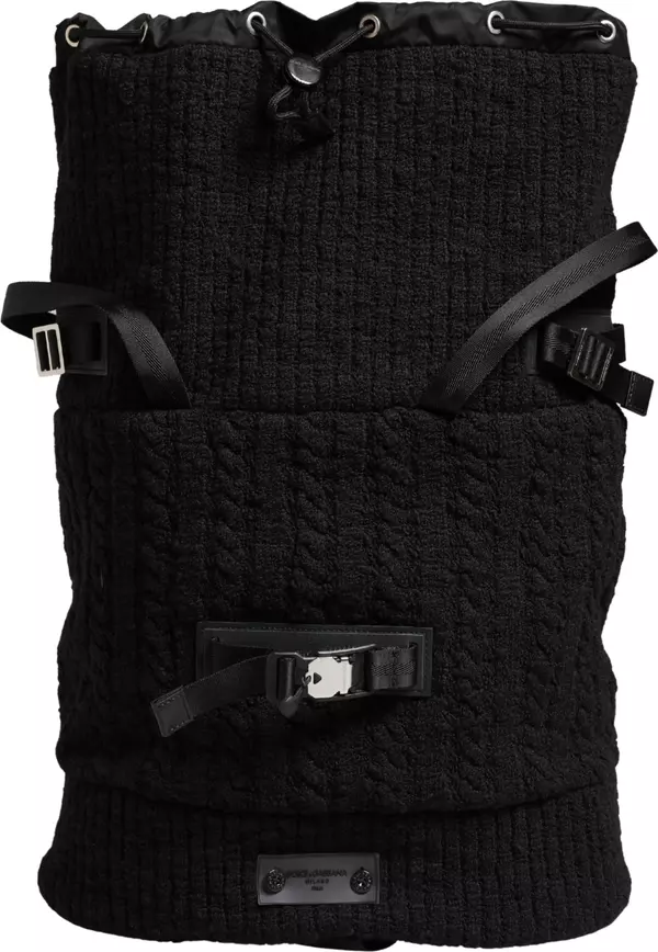 Black Tricot Wool Blend Duffel Backpack Travel Borse Bag