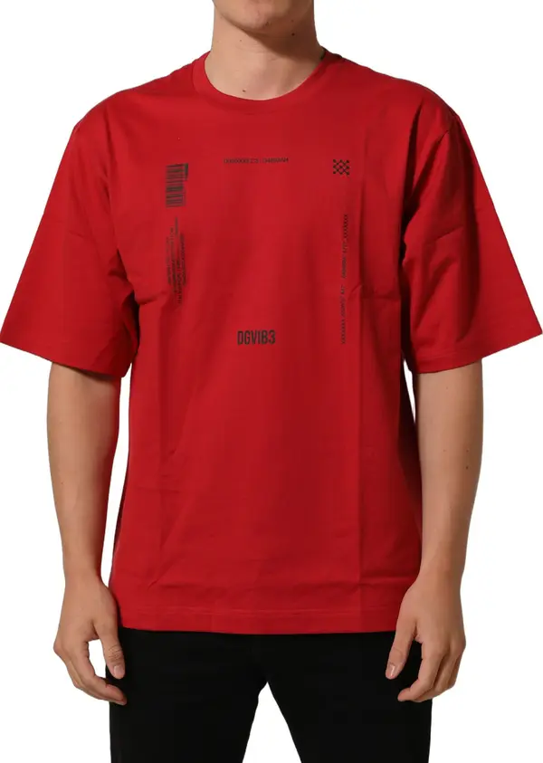 Red Cotton Graphic Print Crew Neck T-shirt