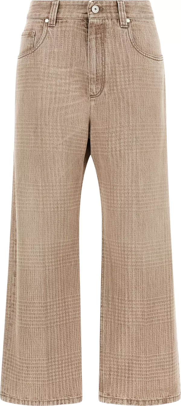 Beige Cotton Cropped Jeans