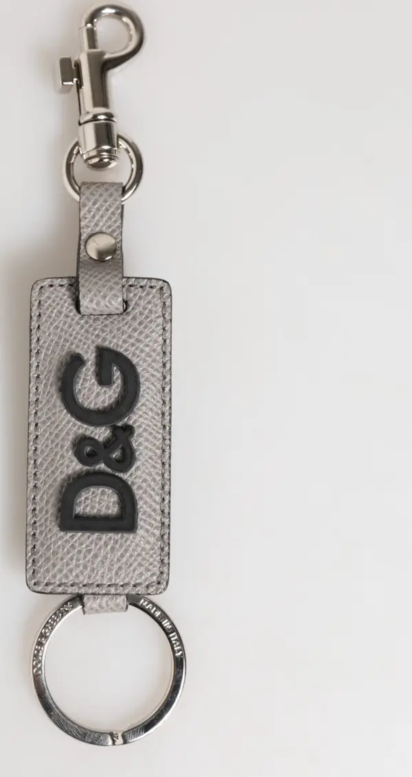 Gray Leather Logo Metal Ring Keychain Holder Men Keyring