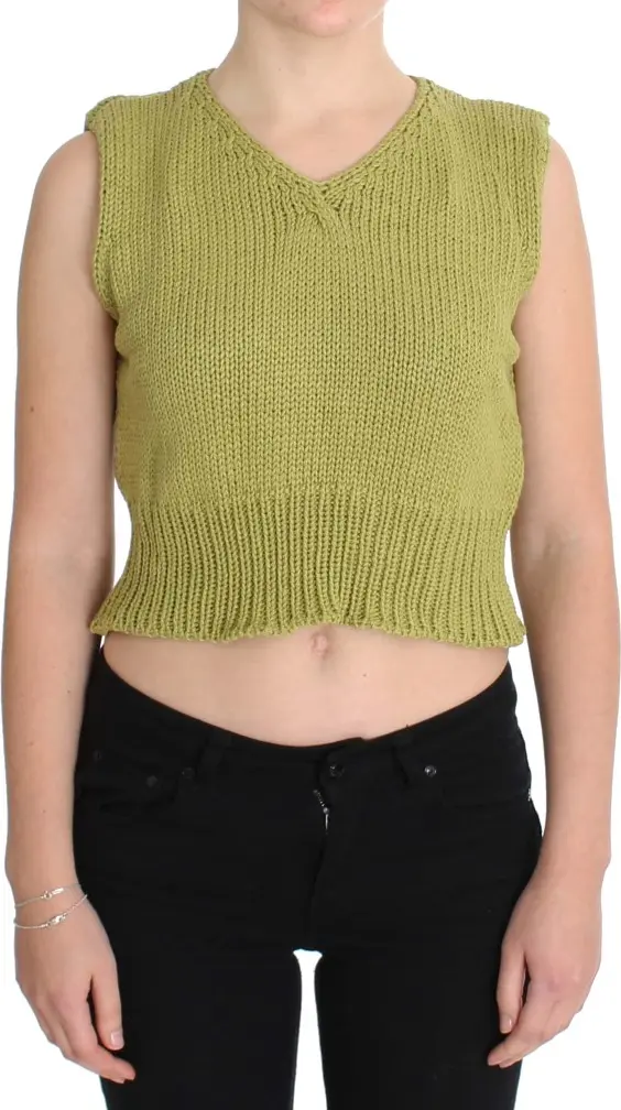 Green Cotton Blend Knitted Sleeveless Sweater